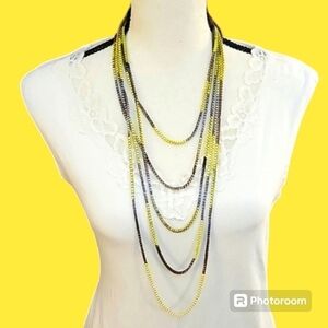 Vtg Neon Yellow Industrial Unisex Layered Punk Baddie Hip Hop Necklace